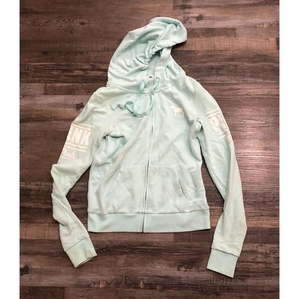 Victoria's Secret PINK Womens XS Light Green Zull Zip Hoodie Sweatshirt Jacket